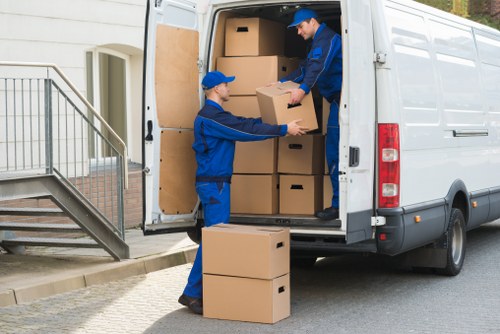 Business relocation planning in Uxbridge with office equipment and moving team
