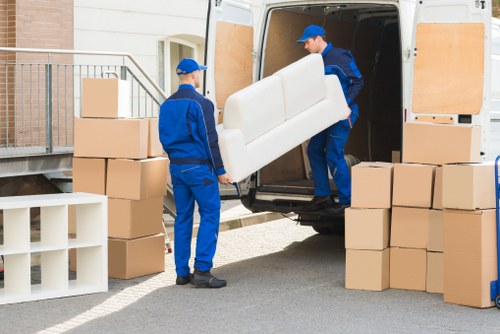 Removal van outside a residential street in Uxbridge