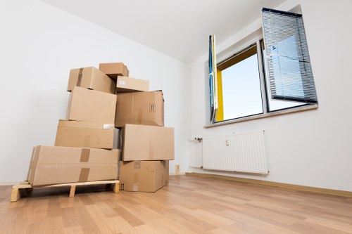Commercial packing and labelled boxes prepared for an office move in Uxbridge