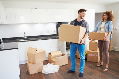 Household boxes and furniture ready for transport in Uxbridge